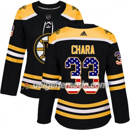 Dame Eishockey Boston Bruins Trikot Zdeno Chara 33 Adidas 2017-2018 Schwarz USA Flag Fashion Authentic